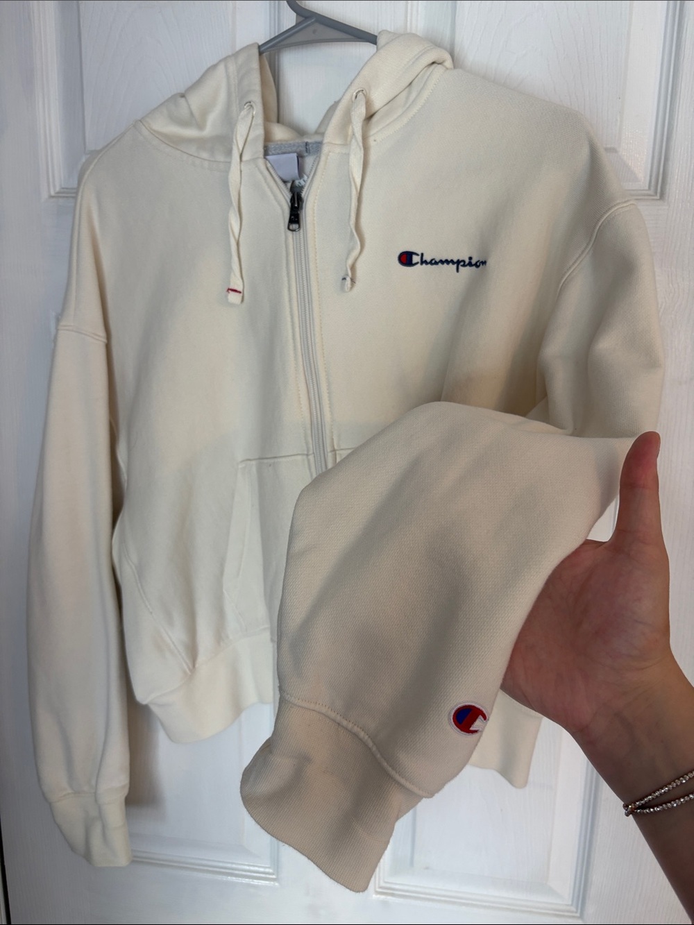 Champion Kids Off-White Full-Zip Hoodie with Logo